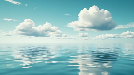 Obraz premium Serene Ocean Scene with Fluffy White Clouds in a Blue Sky