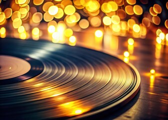 Close-up Vinyl Record Detail with Bokeh, Music Background, Retro Audio, Vintage LP