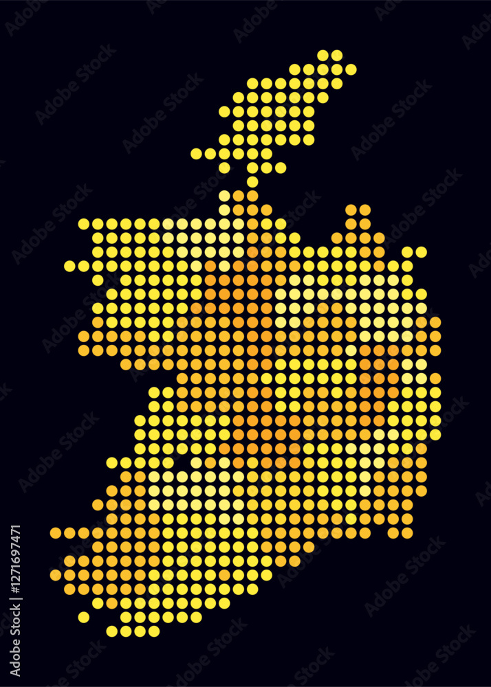 Poster ireland dotted map. digital style map of the country on dark background. ireland shape with circle d