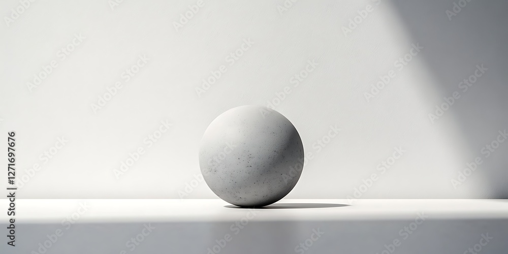 Poster pure minimalistic design featuring a singular grey textured sphere on a clean white background. abst