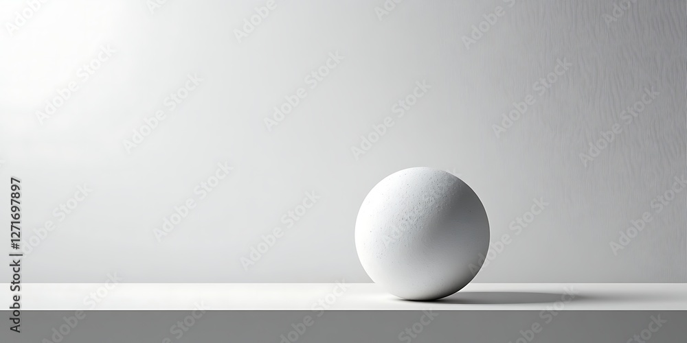 Poster pure minimalistic design featuring a singular grey textured sphere on a clean white background. abst
