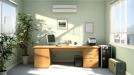 Bright Modern Office Workspace with Sunlight and Plants