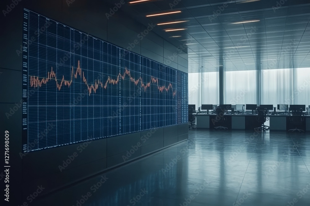 Poster modern office with stock market graph display on large screen
