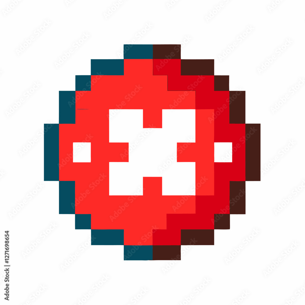 Poster pixel art red cross symbol on white background simple 8 bit design