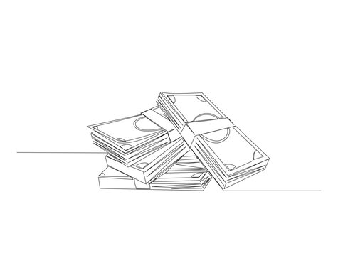 Continuous one line drawing of cash money. Paper money, banknote in single line draw illustration. Editable stroke.