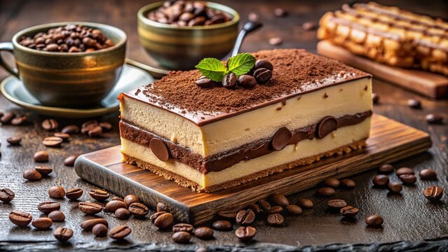 Coffee Semifreddo Dessert with Chocolate Flakes & Espresso - Italian Cuisine Stock Photo