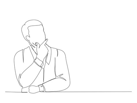 Continuous one line drawing of businessman thinking with put his finger in the chin. man pose thinking in single line draw illustration. Editable stroke.