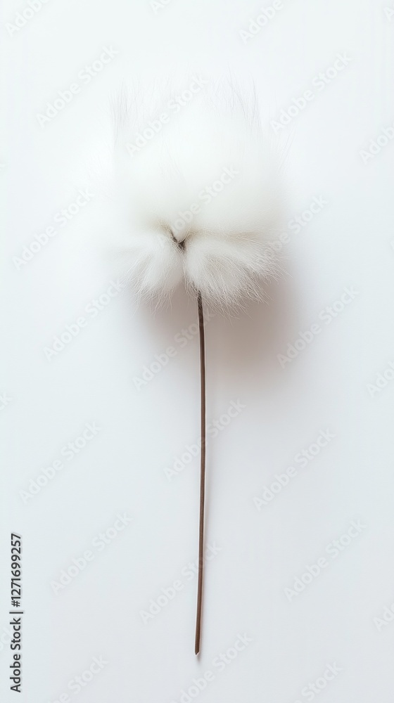 Aufkleber a whimsical presentation of a fluffy cotton ball, shaped like a bunny's tail, rests on a slender sti