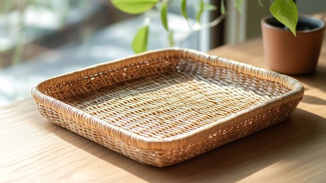 Woven tray made from paper wicker. It's eco-friendly and handmade.