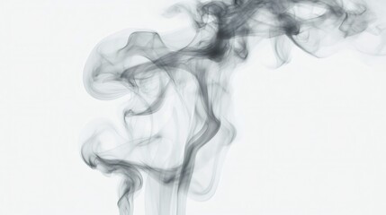 Dark smoke rising against a bright white background, creating abstract and dynamic shapes, ideal for representing concepts related to pollution, industry, or abstract design