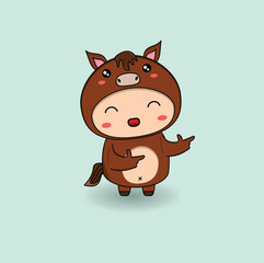 Cute flat cartoon horse. Vector illustration design. Eps 10.