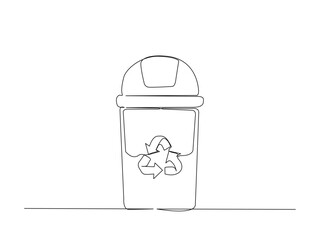 Continuous one line drawing of garbage container design. Waste container or trash can in single line draw illustration. Editable stroke.