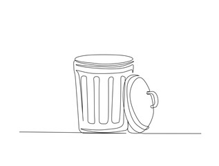 Continuous one line drawing of garbage container design. Waste container or trash can in single line draw illustration. Editable stroke.