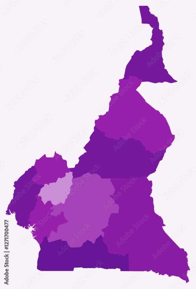 Poster map of cameroon with regions. just a simple country border map with region division. purple color pa