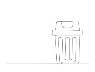Continuous one line drawing of garbage container design. Waste container or trash can in single line draw illustration. Editable stroke.