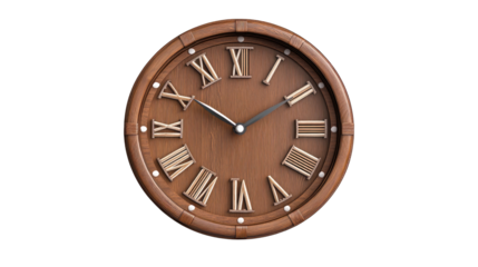 A wooden clock with Roman numerals on it