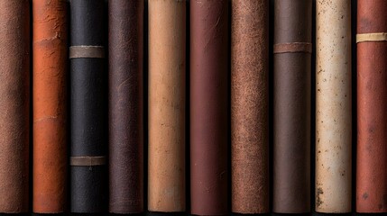 Close-Up View of Aged Book Spines in Various Shades of Brown and Red