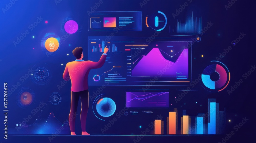 Aufkleber a futuristic digital interface displaying business growth trends and analytics.