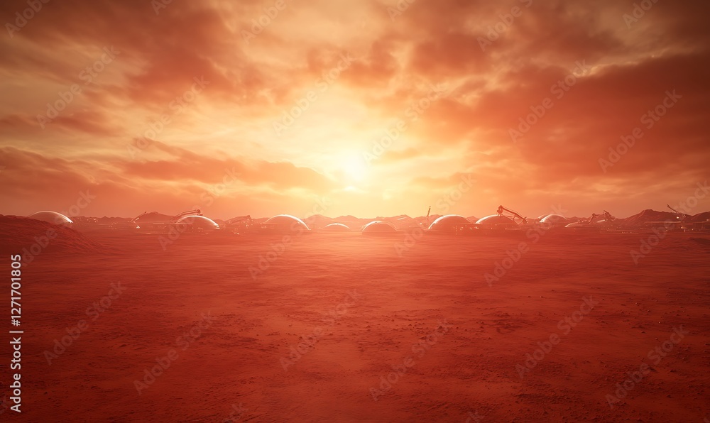 Aufkleber futuristic image of a mars colony under construction, showcasing advanced architecture and extraterr