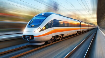 Fototapeta premium A futuristic train with magnetic levitation technology speeding along a high-tech railway.