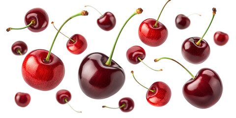 Fresh Cherries Floating in the Air, Isolated on Transparent Background
Realistic Floating Cherries on Transparent Background for Creative Design