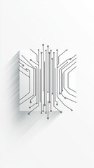 Obraz premium Minimalist Vector Line-Art Microchip with Fine Circuit Traces on White Background with Soft Shadows for Modern Look