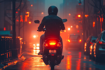 Riding into the Neon Veins of the City's Twilight Embrace