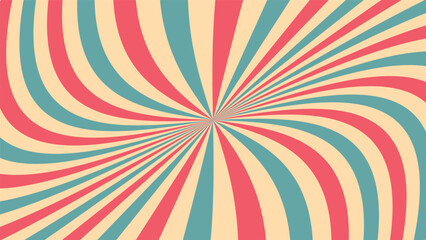 Sunray circus-inspired retro background with a radial vintage burst. Sunburst pattern featuring striped beams and starburst lines. Old poster-style vector illustration.