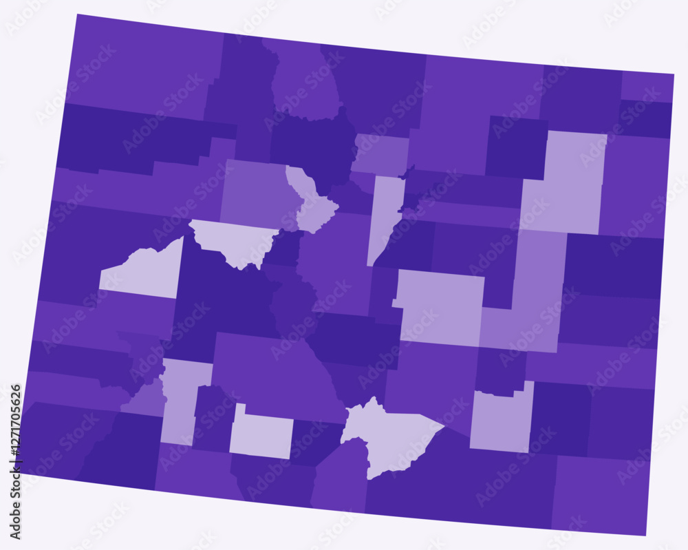 Poster map of colorado with counties. just a simple state border map with county division. deep purple colo