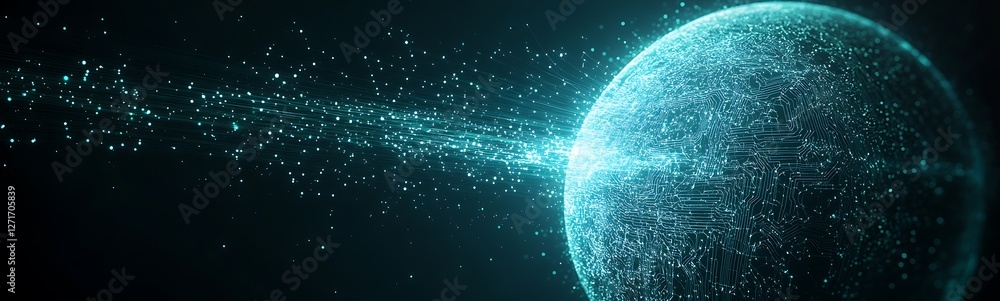 Poster a futuristic image of a cybernetic earth sphere with a pulsing design, showcasing advanced technolog