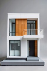 Modern Minimalist Model House with Flat Roof and Wooden Accents.