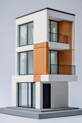 Modern Minimalist Model House with Flat Roof and Wooden Accents.