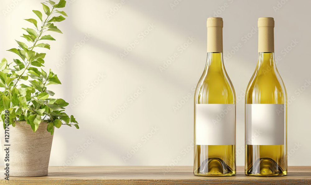 Aufkleber explore the elegance of wine bottles in a serene setting with greenery for relaxation and enjoyment 