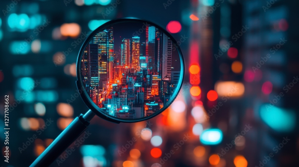 Aufkleber a magnifying glass placed over a financial business graph, emphasizing key data points.