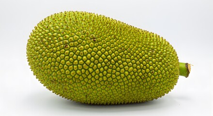 Fresh Green Jackfruit Close-up on White Background Ready to Cut