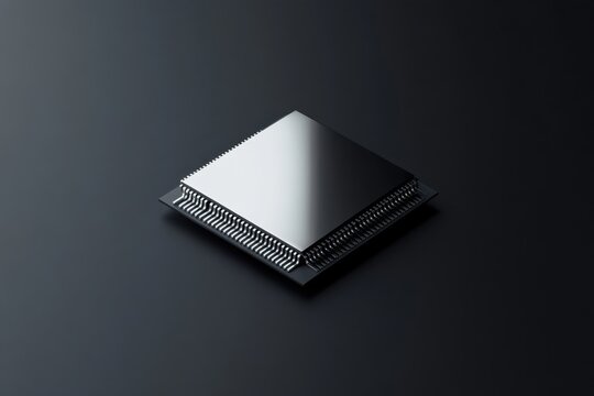 Clean and Sophisticated Silver Microchip on Dark Matte Background for Minimalist High-End Technology Branding