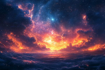 Fototapeta premium Celestial Luminescence, An Ethereal Fusion of Fire and Starlight