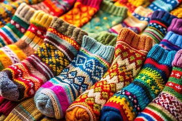 Fototapeta premium Colorful Winter Socks Close-Up: Panoramic 4K Video Stills - Cozy Feet Photography