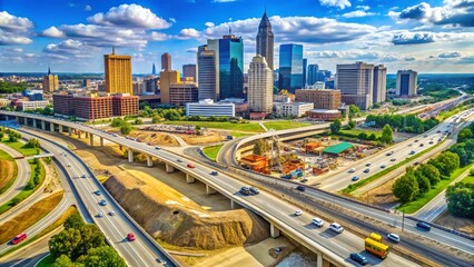 Columbus Ohio I-70 I-71 Highway Split Construction 2024 - Aerial View of Downtown Roadwork