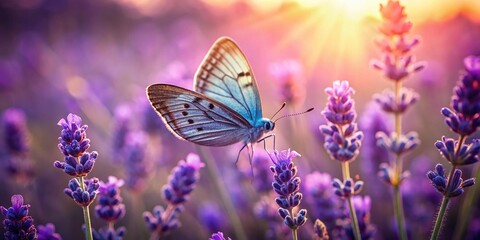 Naklejka premium Common Blue Butterfly on Lavender, Summer Meadow, Insect, Nature, Wildlife Photography