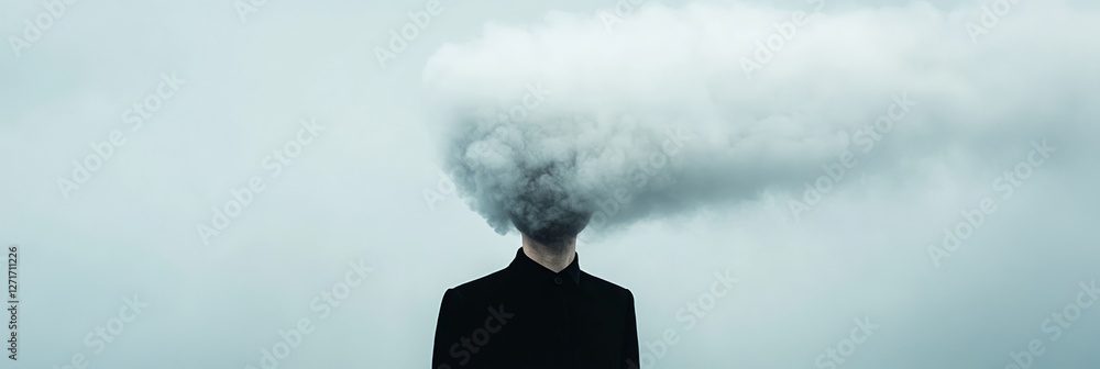 Aufkleber Businessman exploding with information overload and stress is having a burnout and suffering from a migraine, experiencing dementia and losing his mind