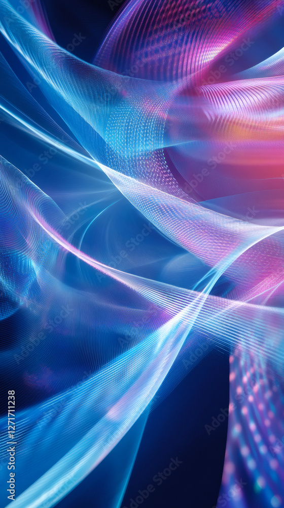 Leinwandbilder Interweaving luminous trails forming dynamic geometric patterns, revealing iridescent color interactions against dark background