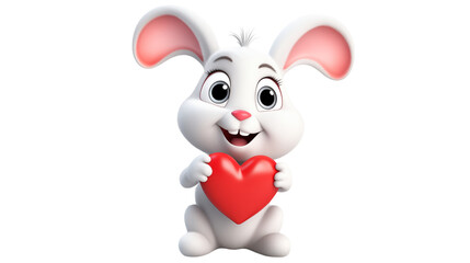 Adorable Cartoon Bunny Holding Heart Valentines Day