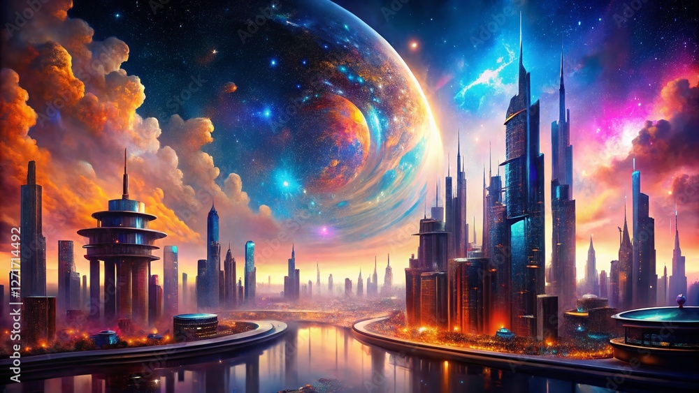 Poster cosmic nebula architecture: glowing celestial structures