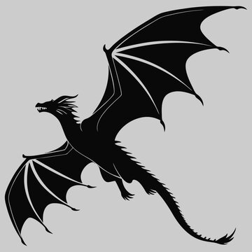 a dragon flying with wings spread silhouette vector design art and illustration