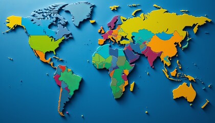 Educational colorful world map aerial digital art