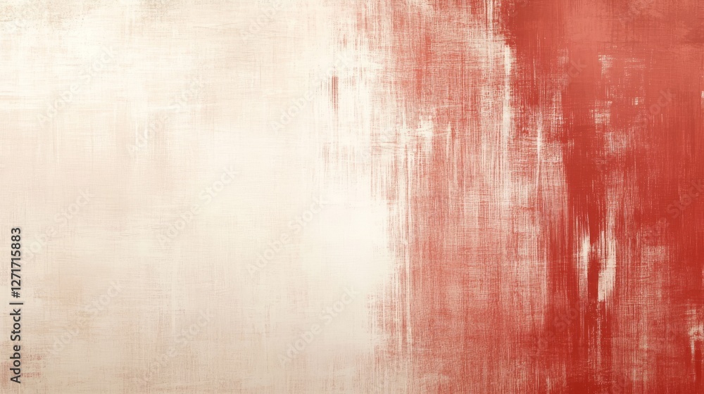 Poster dynamic red and white abstract painting on a pristine white background, study in minimalist art text