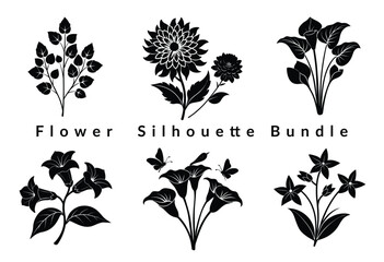  Set of flowers, flower motif design element, Flowers silhouette, vector images, wildflower silhouette set, Plants silhouettes, vector images