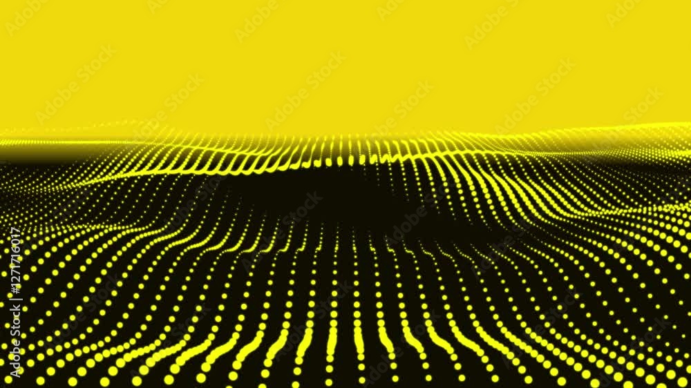 Poster abstract digital yellow particle dots wave background. abstract wave halftone yellow. futuristic mov