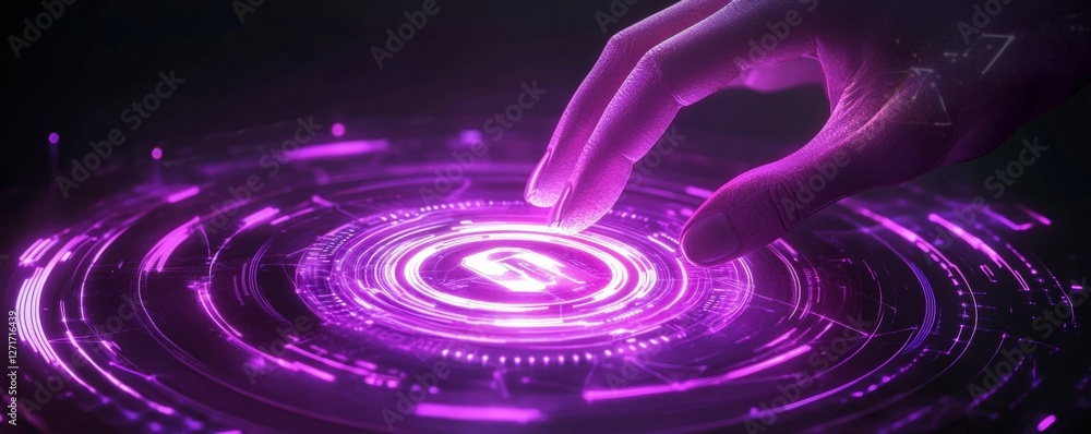 Poster futuristic interaction with holographic interface digital realm visual content tech environment clos